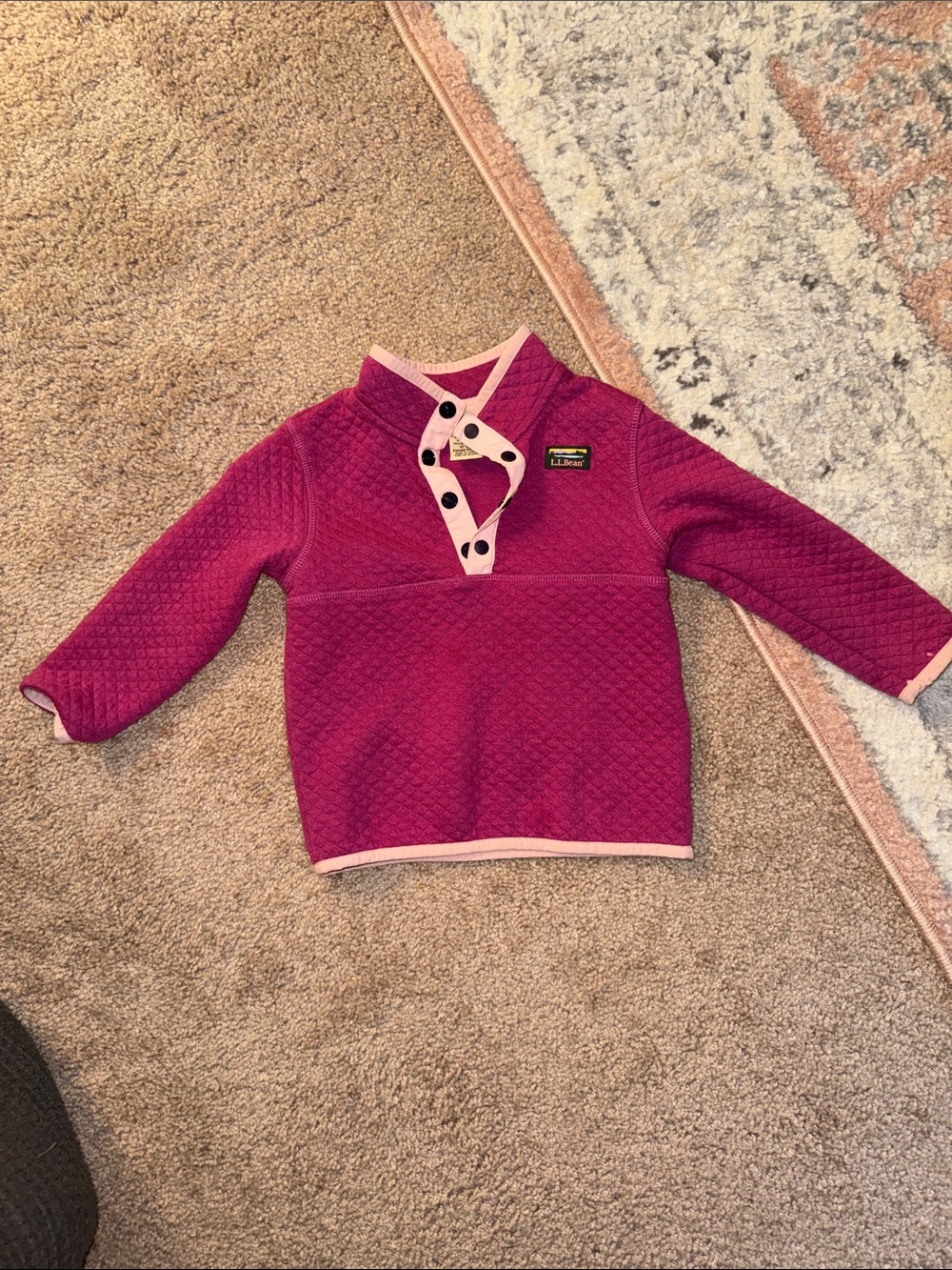 L.L. Bean Quilted Raspberry Pullover with Light Pink Trim
